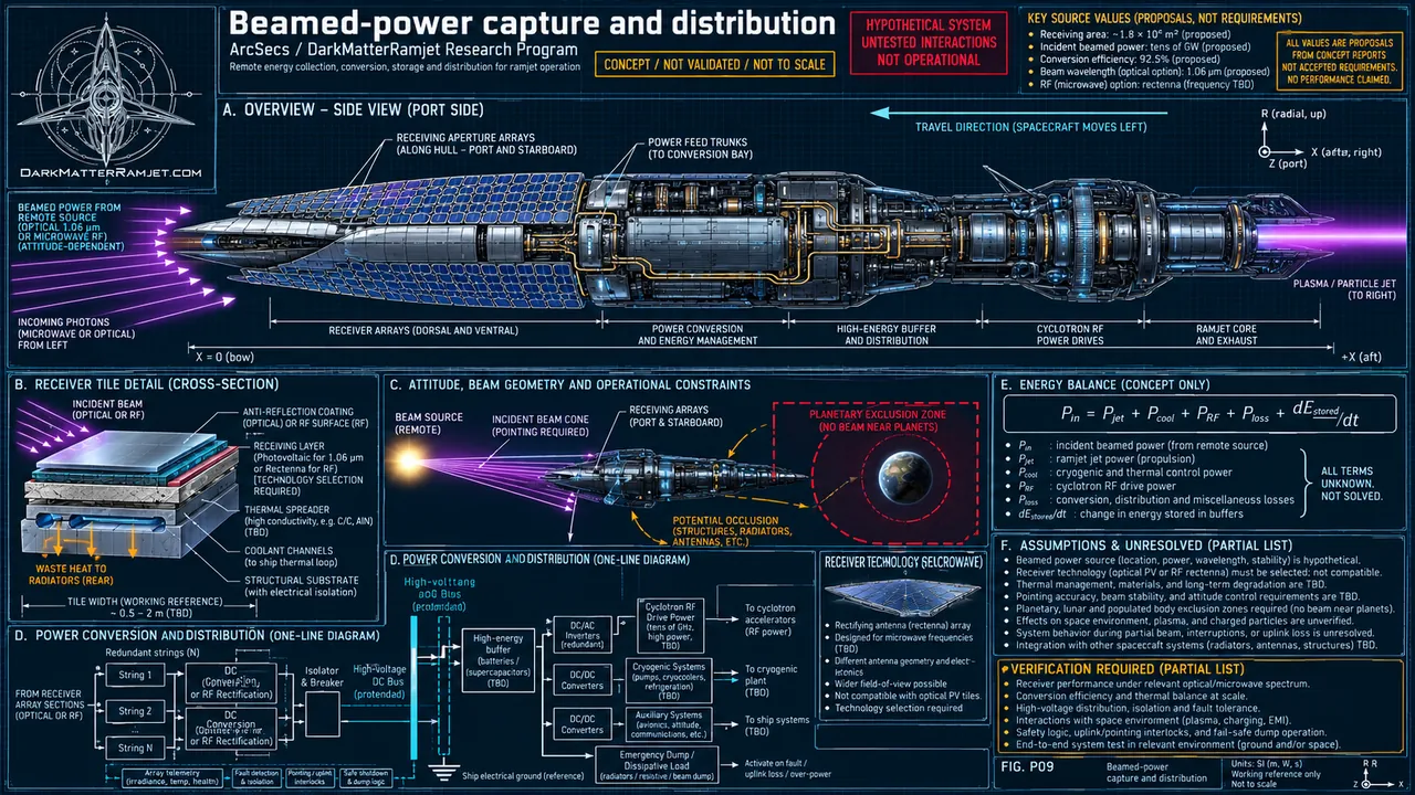 User-supplied engineering concept blueprint: External beamed-power capture and distribution