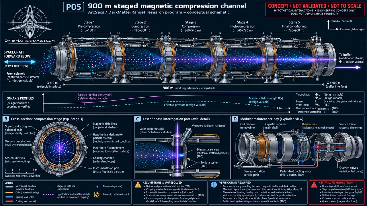 User-supplied engineering concept blueprint: 900 m staged magnetic compression