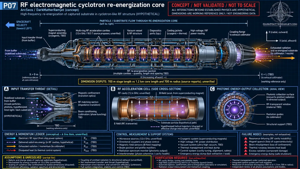 User-supplied engineering concept blueprint: RF electromagnetic cyclotron conversion core